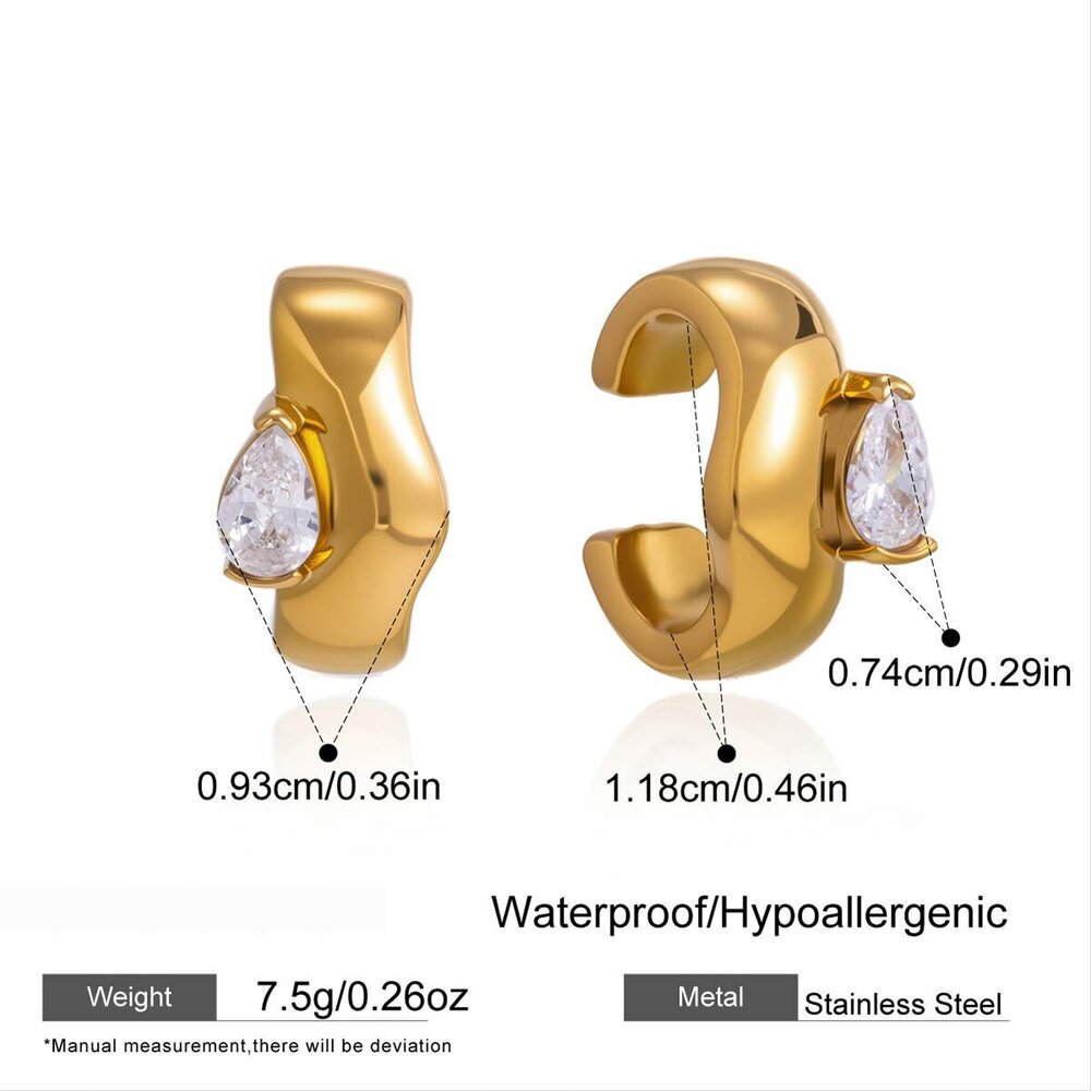 Simple Droplet Stainless Steel Waterproof Gold Color Zircon Women's Hoop Earrings