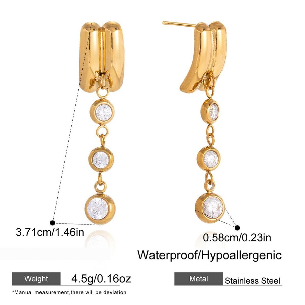 Simple Tassel Stainless Steel Waterproof Gold Color Zircon Women's Dangle Earrings