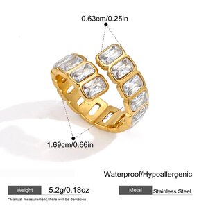 Luxurious Rectangle Stainless Steel Waterproof Gold Color Zircon Women's Gemstone Rings h5