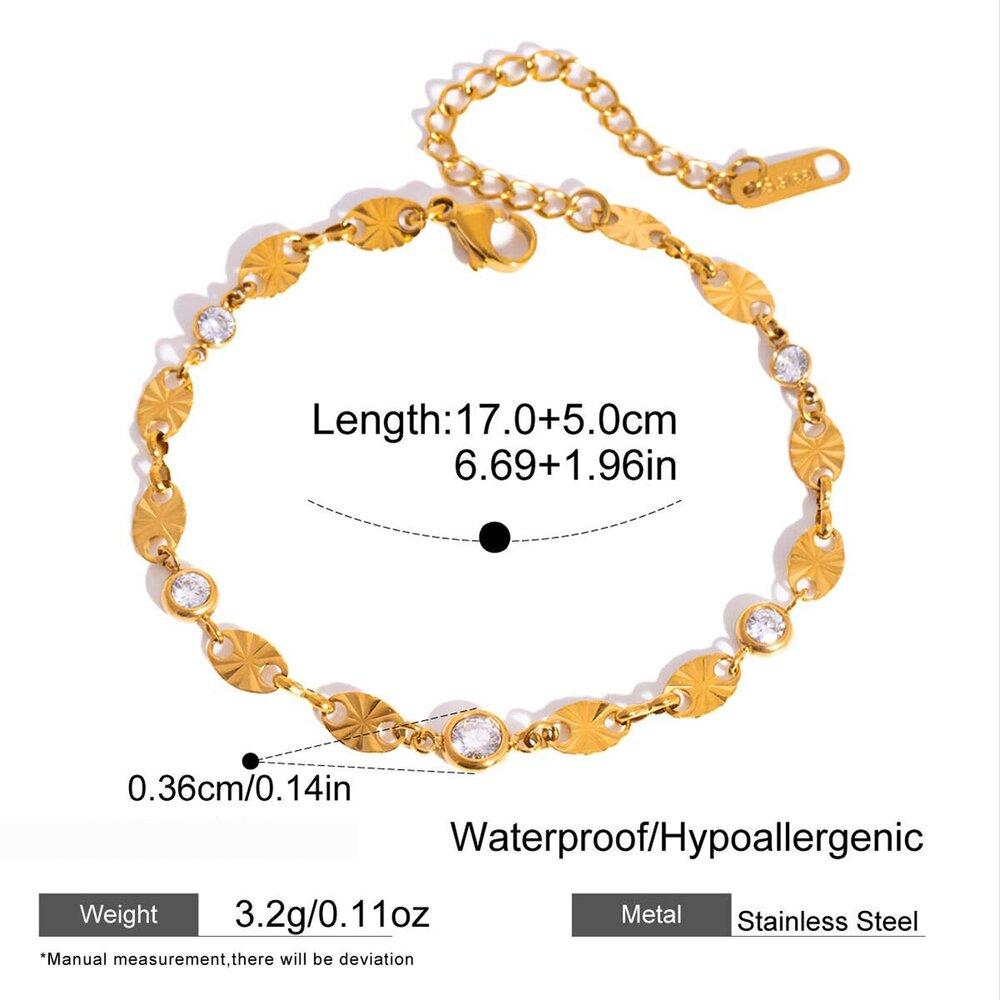 Einfaches, Rundes Damenarmband Aus Wasserdichtem Edelstahl In Goldfarbe Mit Zirkonia