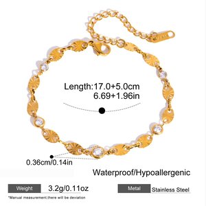 Einfaches, Rundes Damenarmband Aus Wasserdichtem Edelstahl In Goldfarbe Mit Zirkonia h5