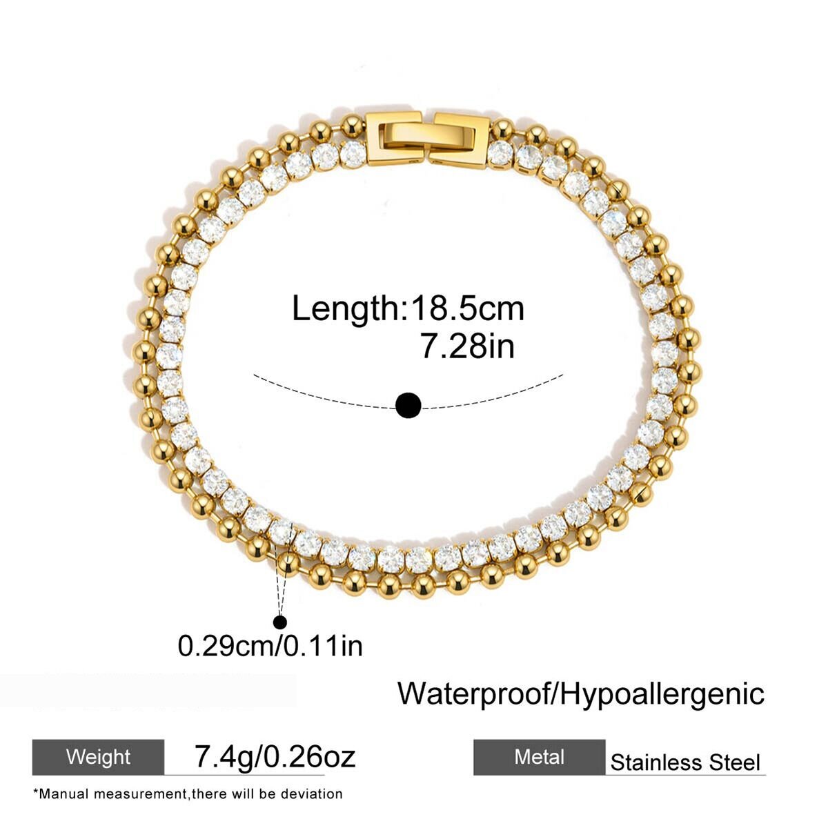 Beads Stainless Steel Waterproof Gold Color Zircon Women's Beaded Bracelets h5 