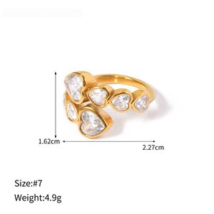 Irregular Shape Stainless Steel Waterproof Gold Color Zircon Women's Gemstone Rings h5