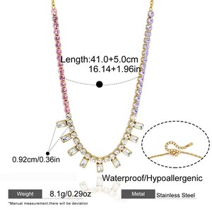 Luxurious Rectangle Stainless Steel Waterproof Gold Color Zircon Women's Pendant Necklaces h5
