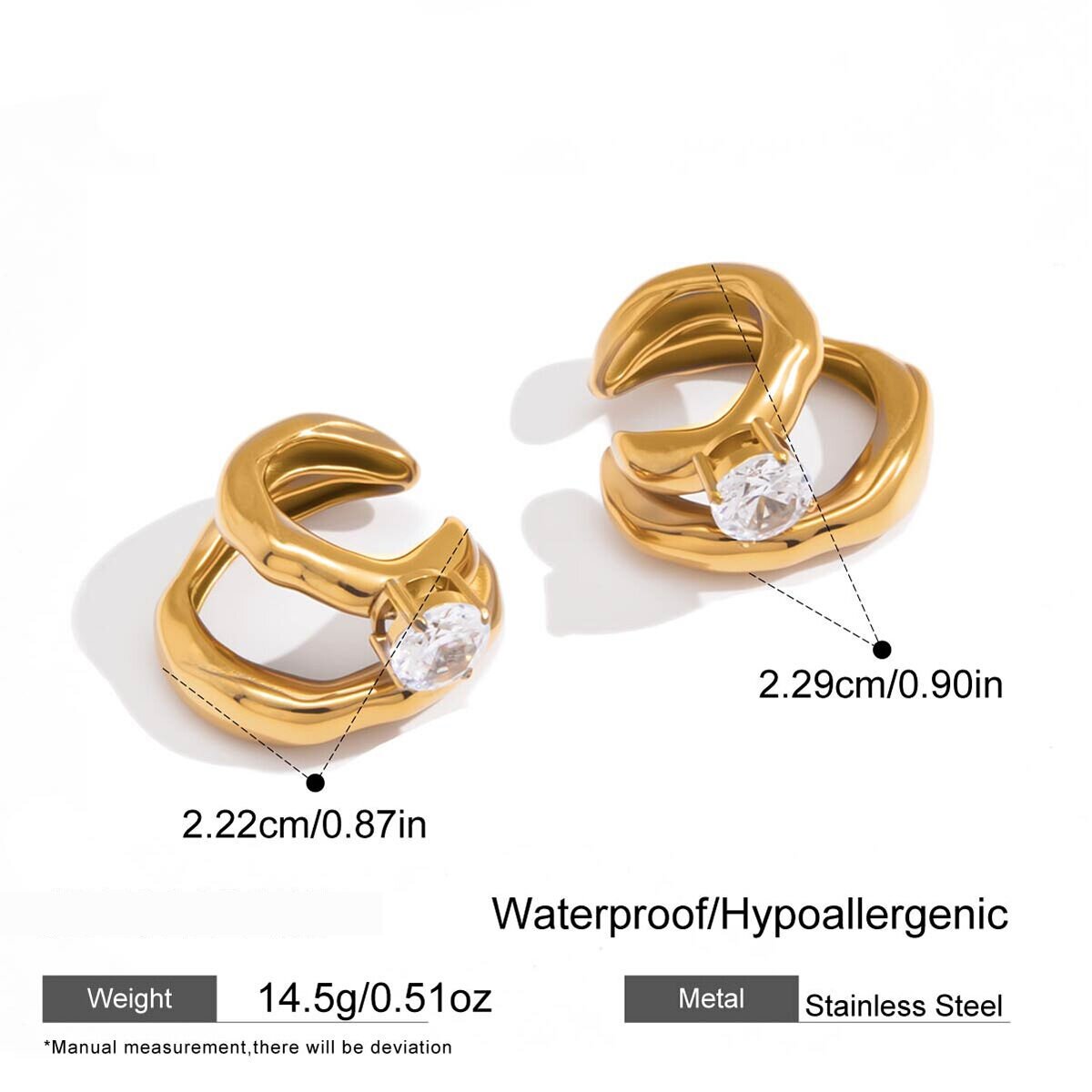Simple Circle Stainless Steel Waterproof Gold Color Zircon Women's Ear Cuffs h5 