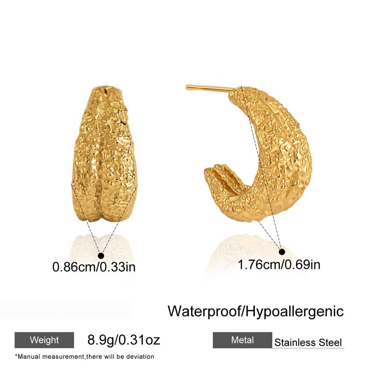Simple Solid Color Stainless Steel Waterproof Gold Color Women's Stud Earrings 
