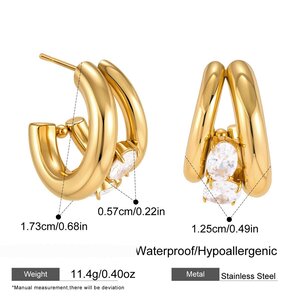 Simple Circle Stainless Steel Waterproof Gold Color Zircon Women's Stud Earrings h5