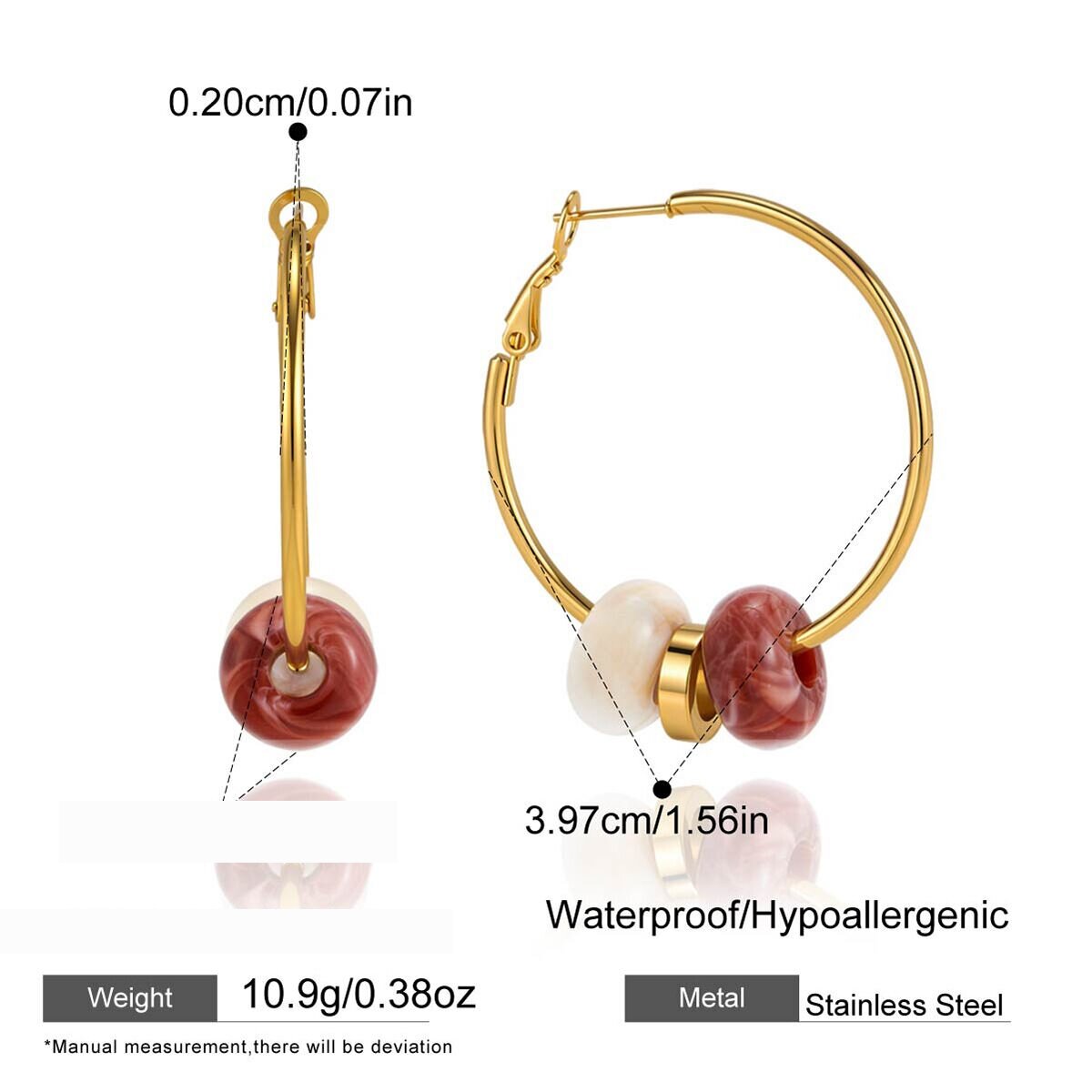 Simple Circle Stainless Steel Waterproof Gold Color Women's Hoop Earrings 