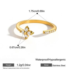 Simple Clover Edelstahl-Wasserdichter Goldfarbener Zirkon-Damenring Mit Edelsteinen h5