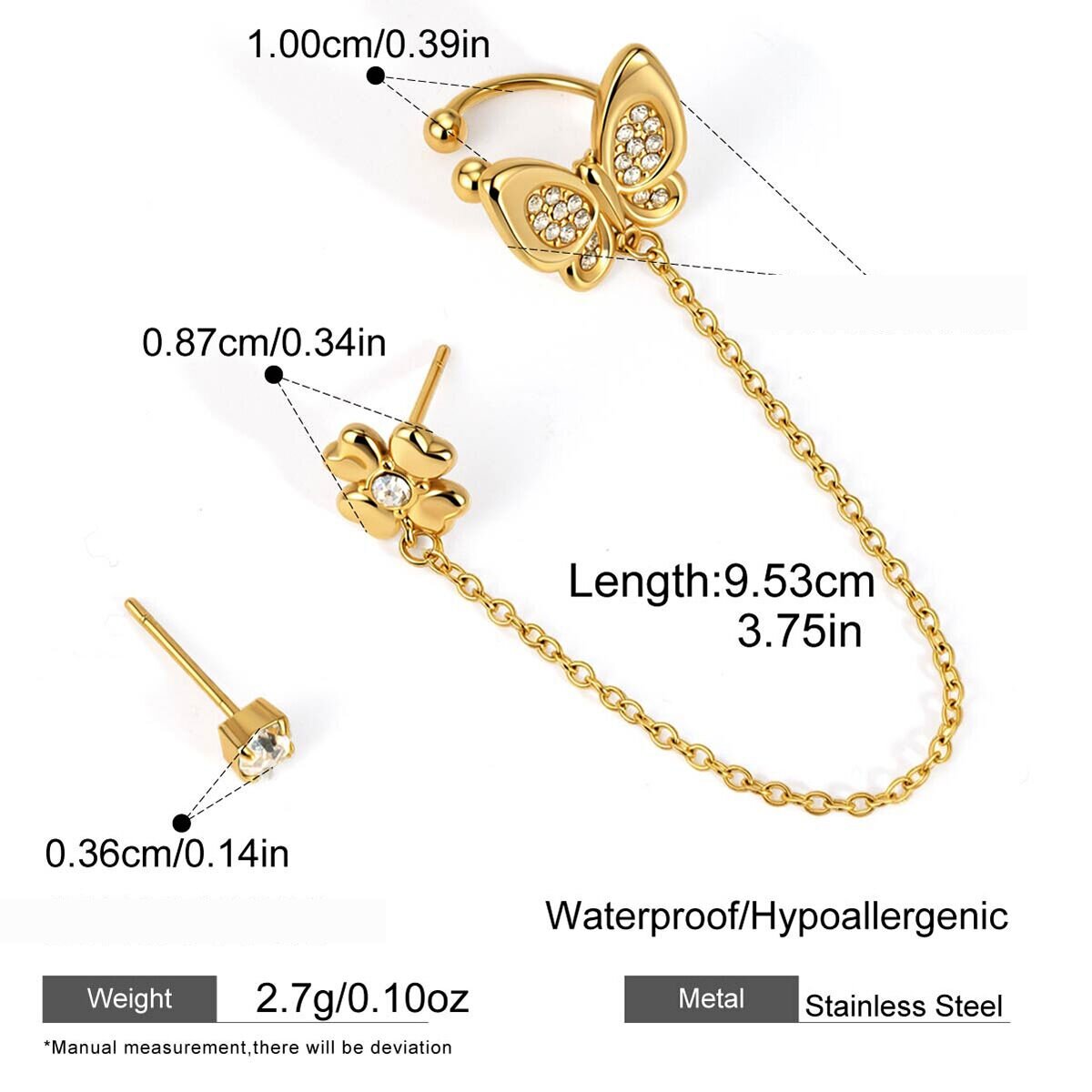 Sweet Tassel Butterfly Stainless Steel Waterproof Gold Color Zircon Women's Earring Sets h5 