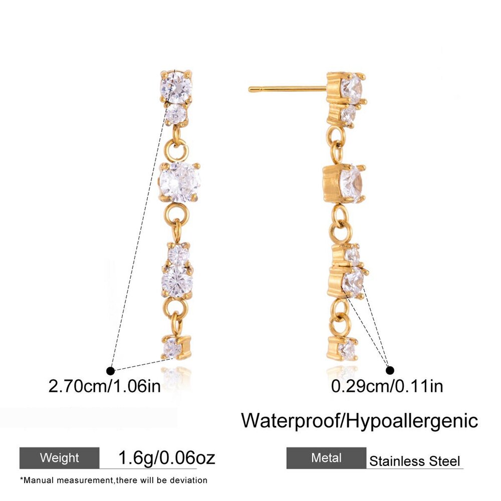 Simple Tassel Stainless Steel Waterproof Gold Color Zircon Women's Dangle Earrings