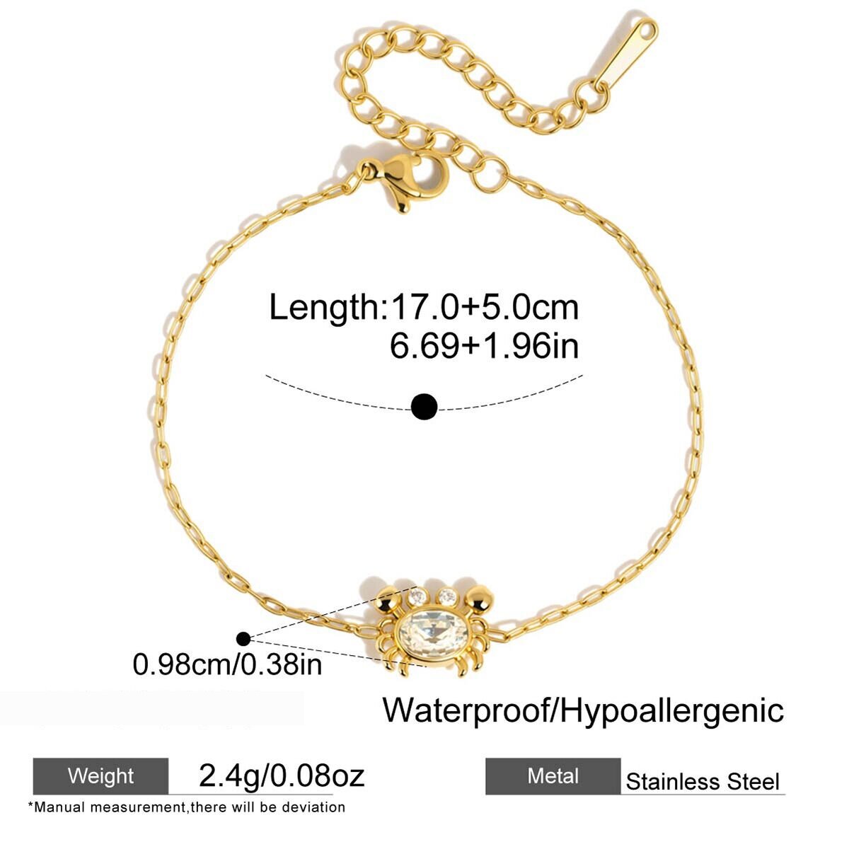 Oceanic Style Stainless Steel Waterproof Crab Shape Gold Color Zircon Women's Necklaces Sets h5 