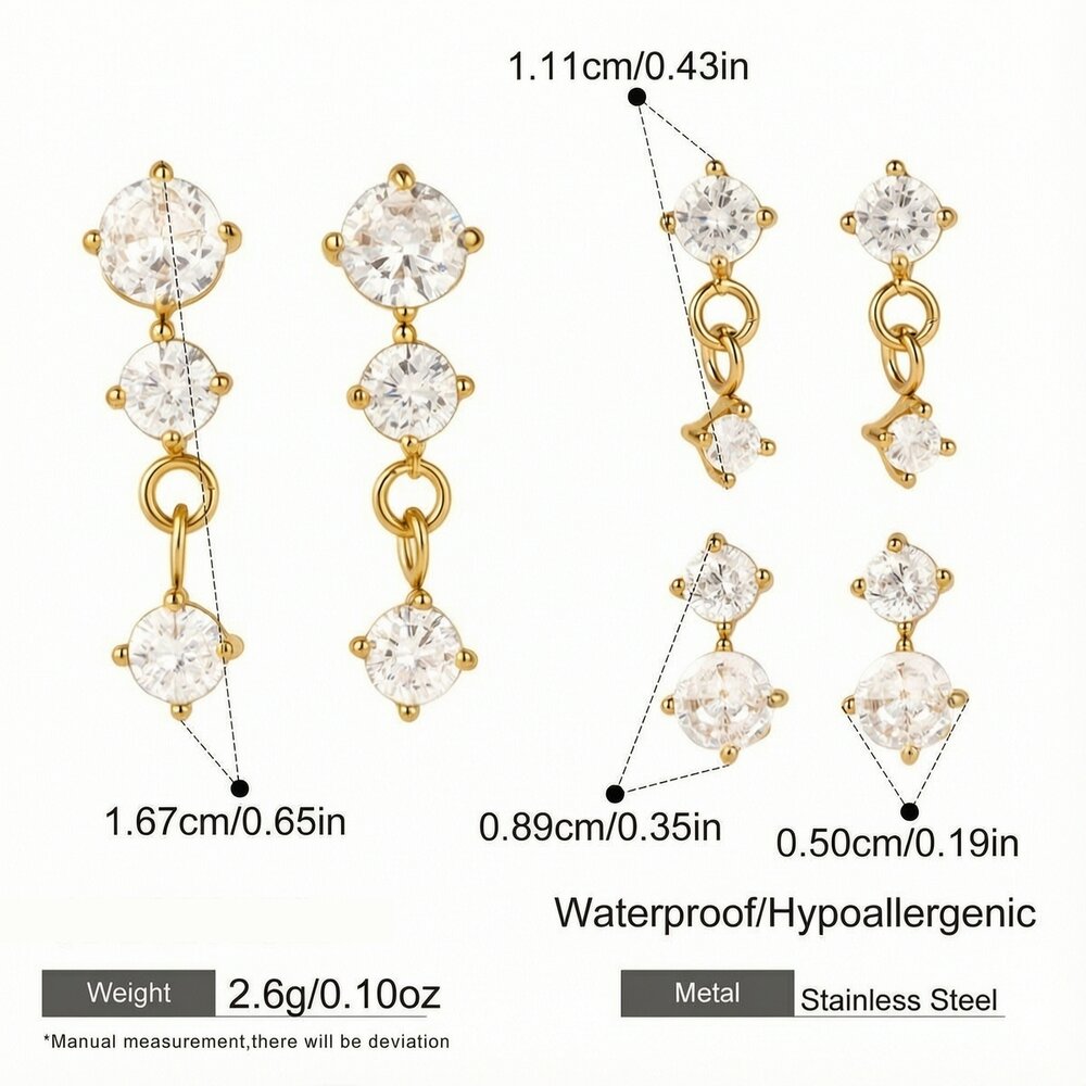 Simple Circle Stainless Steel Waterproof Gold Color Zircon Women's Earring Sets
