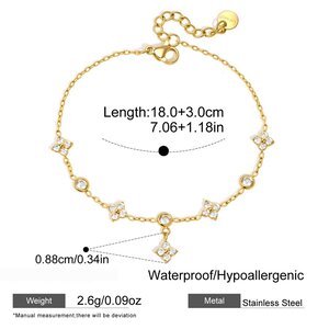 Elegante Damenhandkette Aus Edelstahl Mit Kleeblattmotiv, Wasserdicht, Goldfarben, Mit Zirkonia. h5