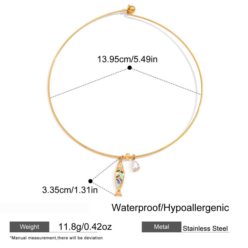 Vacation Oceanic Style Fish Stainless Steel Waterproof Gold Color Rhinestone Shell Women's Necklaces Sets