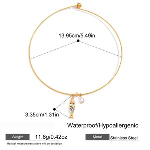 Vacation Oceanic Style Fish Stainless Steel Waterproof Gold Color Rhinestone Shell Women's Necklaces Sets h5