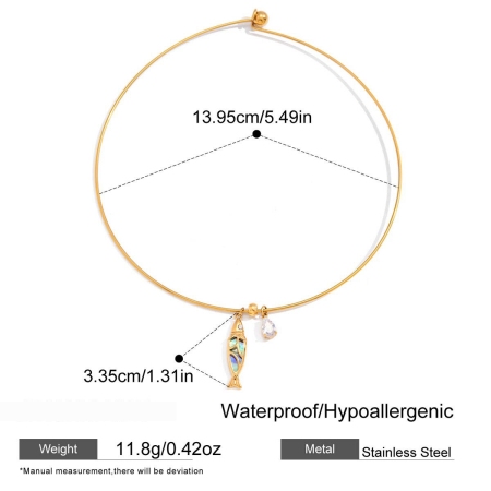 Vacation Oceanic Style Fish Stainless Steel Waterproof Gold Color Rhinestone Shell Women's Necklaces Sets