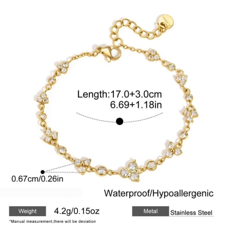 Elegant Flower Stainless Steel Waterproof Gold Color Zircon Women's Hand Chain
