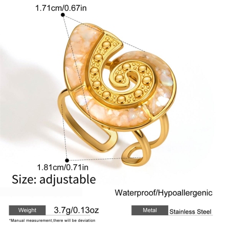 Vacation Oceanic Style Stainless Steel Waterproof Gold Color Statement Rings