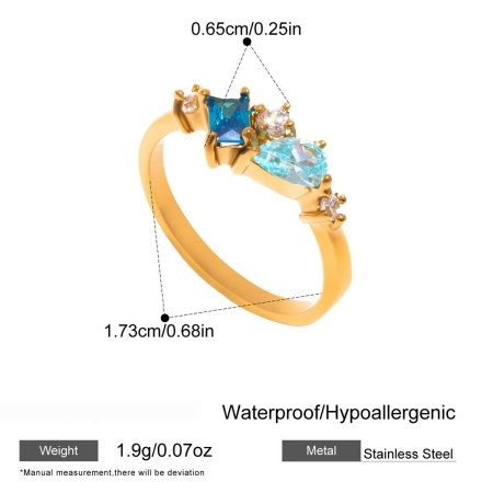 Simple Droplet Rectangle Stainless Steel Waterproof Gold Color Zircon Women's Gemstone Rings
