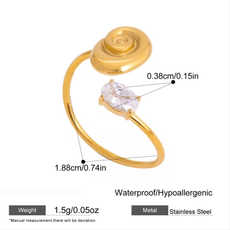 Oceanic Style Stainless Steel Waterproof Gold Color Zircon Statement Rings