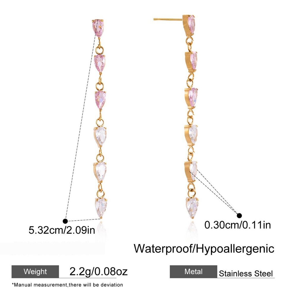 Simple Droplet Tassel Stainless Steel Waterproof Gold Color Zircon Women's Dangle Earrings