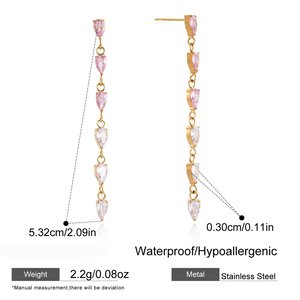 Simple Droplet Tassel Stainless Steel Waterproof Gold Color Zircon Women's Dangle Earrings h5
