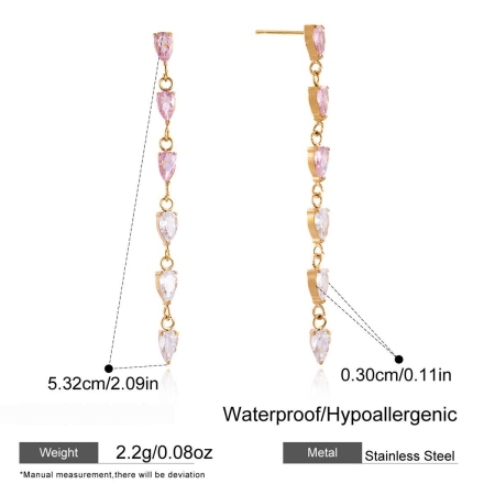 Simple Droplet Tassel Stainless Steel Waterproof Gold Color Zircon Women's Dangle Earrings