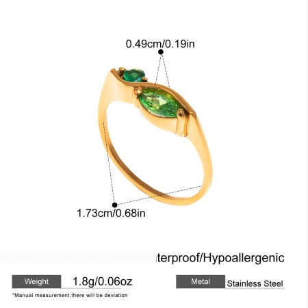 Simple Droplet Stainless Steel Waterproof Gold Color Zircon Women's Gemstone Rings