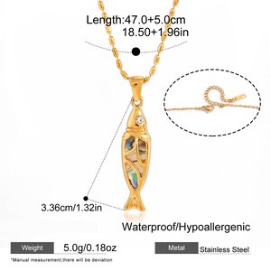 Oceanic Style Fish Shape Stainless Steel Waterproof Gold Color Rhinestone Shell Women's Necklaces Sets h5