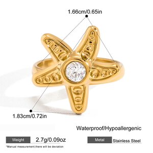 Anelli Da Vacanza In Stile Oceanico Con Stelle Marine, In Acciaio Inossidabile Impermeabile Color Oro E Zirconi. h5