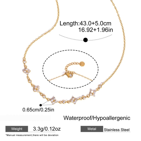 Elegant Flower Stainless Steel Waterproof Gold Color Zircon Women's Pendant Necklaces