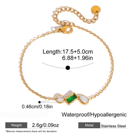Simple Rectangle Stainless Steel Waterproof Gold Color Zircon Women's Charm Bracelets