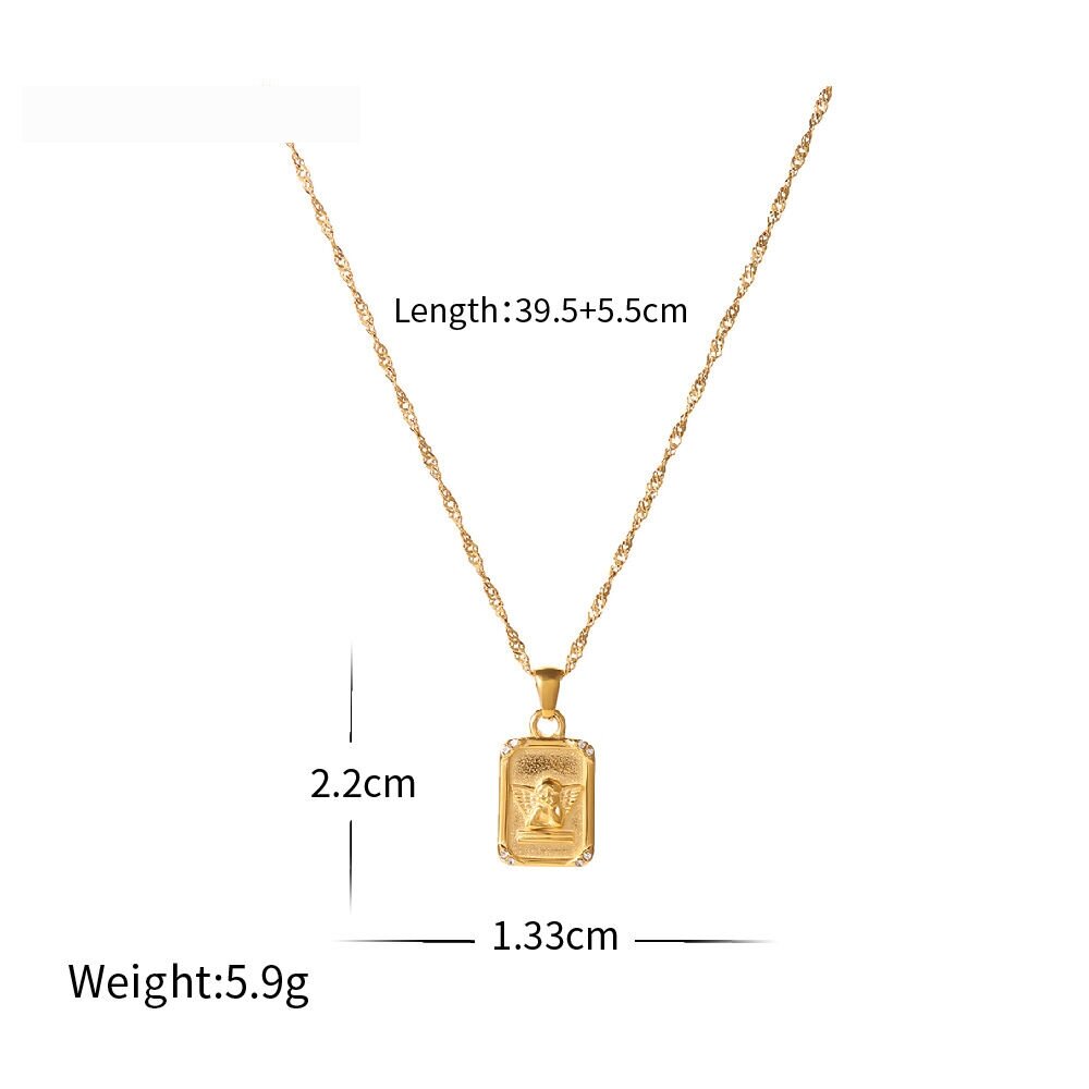 Simple Series Retro Angel Stainless Steel Waterproof Gold Color Women's Pendant Necklaces