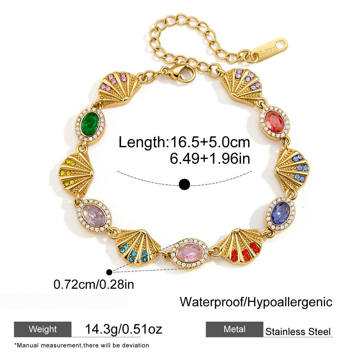 Luxurious Sweet Chain Shell Starfish Stainless Steel Waterproof   Gold Color  Zircon Women's Chain Bracelets h5 