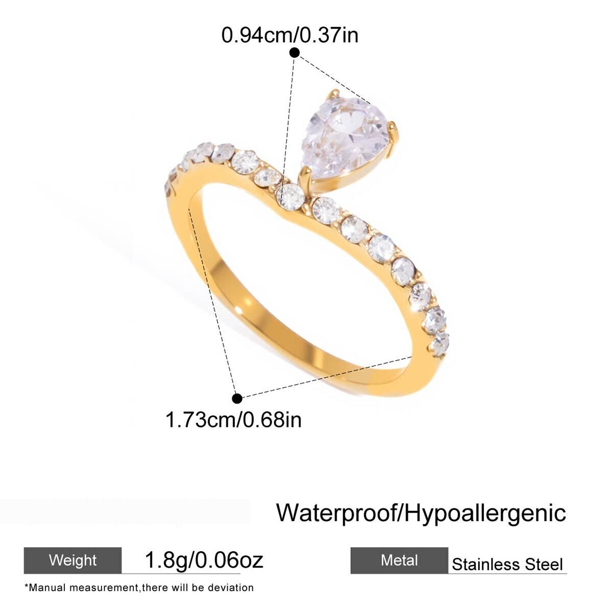 Anillo De Mujer De Lujo Con Circonita, Diseño Sencillo En Forma De Gota, Resistente Al Agua Y Fabricado En Acero Inoxidable Color Oro. h5 