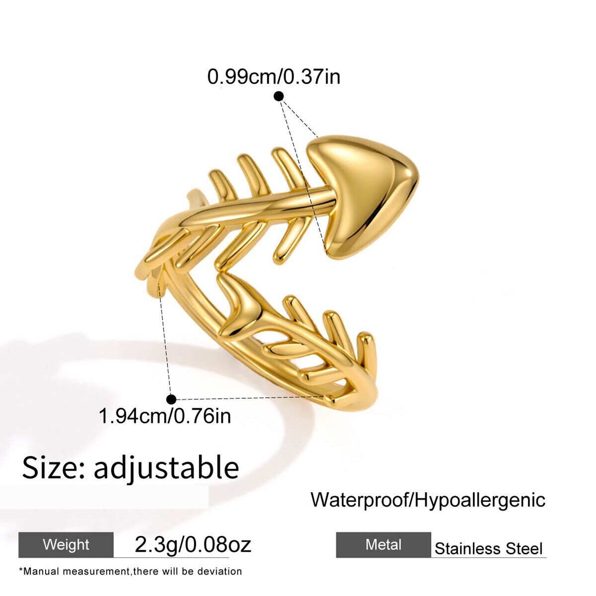 Simple Series Niedliche Fischringe Aus Wasserdichtem Edelstahl In Goldfarbe h5 