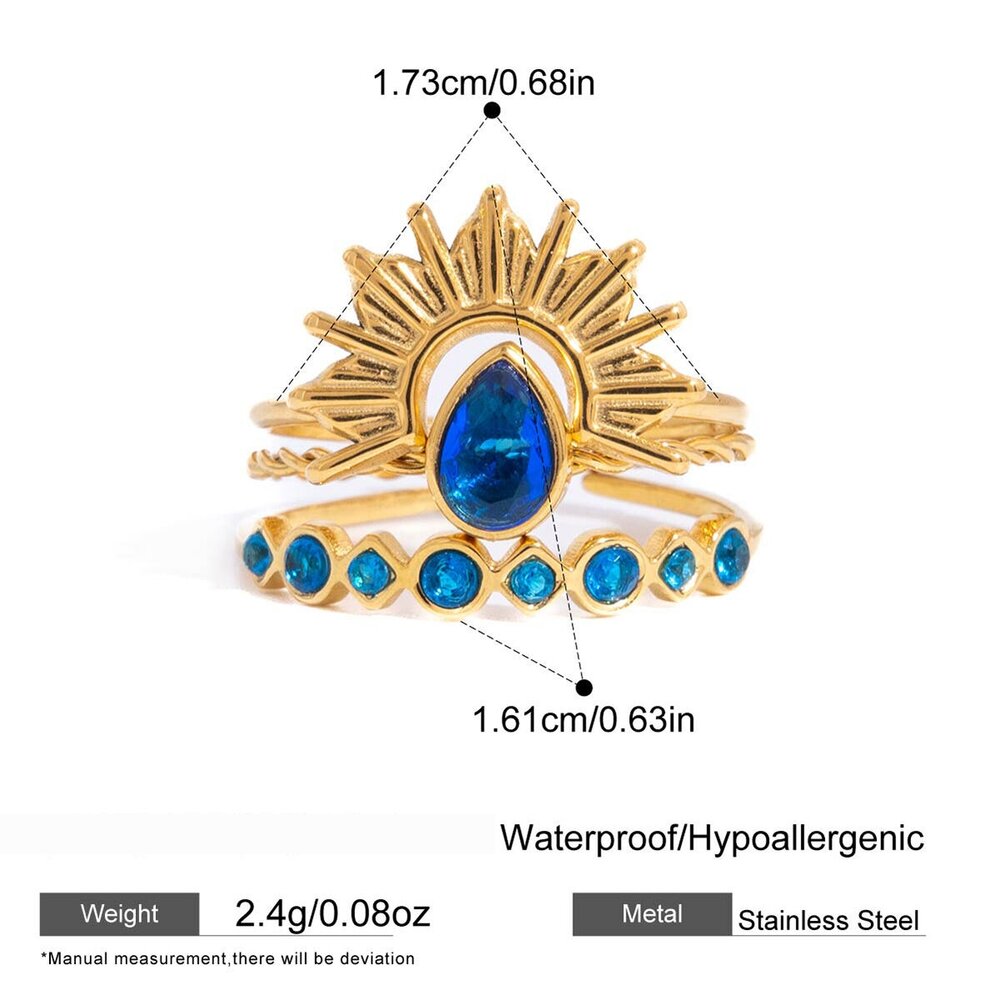 Luxurious Series Retro Sun Stainless Steel Waterproof Gold Color Ring Sets