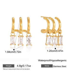 Luxurious Droplet Geometric Shape Stainless Steel Waterproof Gold Color Zircon Women's Drop Earrings h5