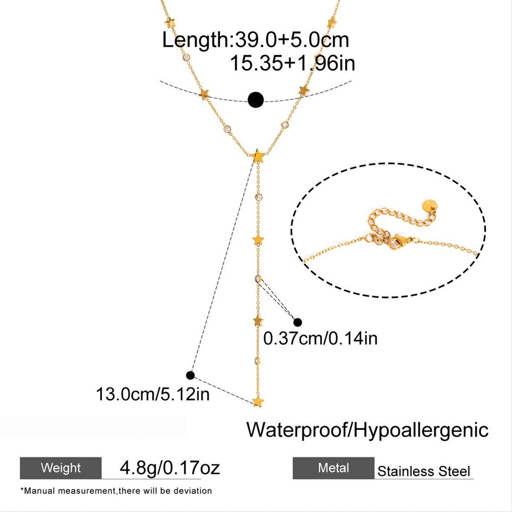 Simple Series Sweet Beads Star Stainless Steel Waterproof Gold Color Women's Beaded Necklaces