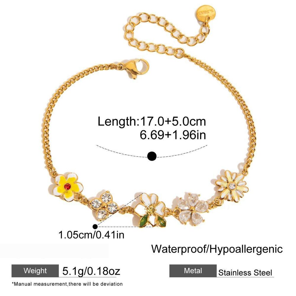 Romantic Series Sweet Flower Stainless Steel Waterproof Gold Color Women's Charm Bracelets