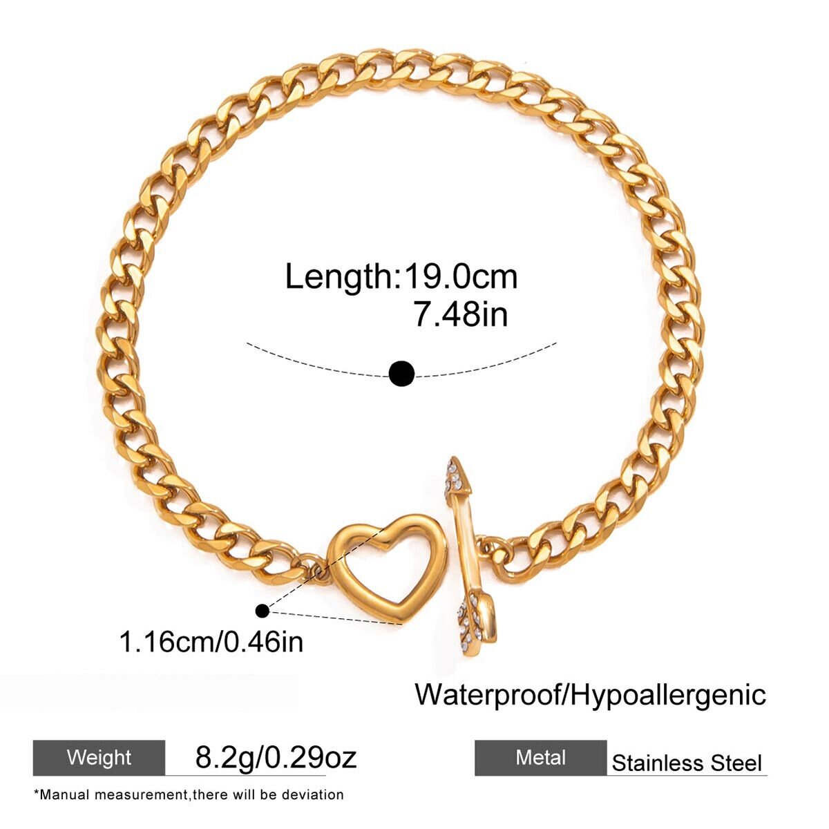 Luxurious   Heart Geometric Shape Stainless Steel Waterproof   Gold Color  Zircon Women's Chain Bracelets h5 