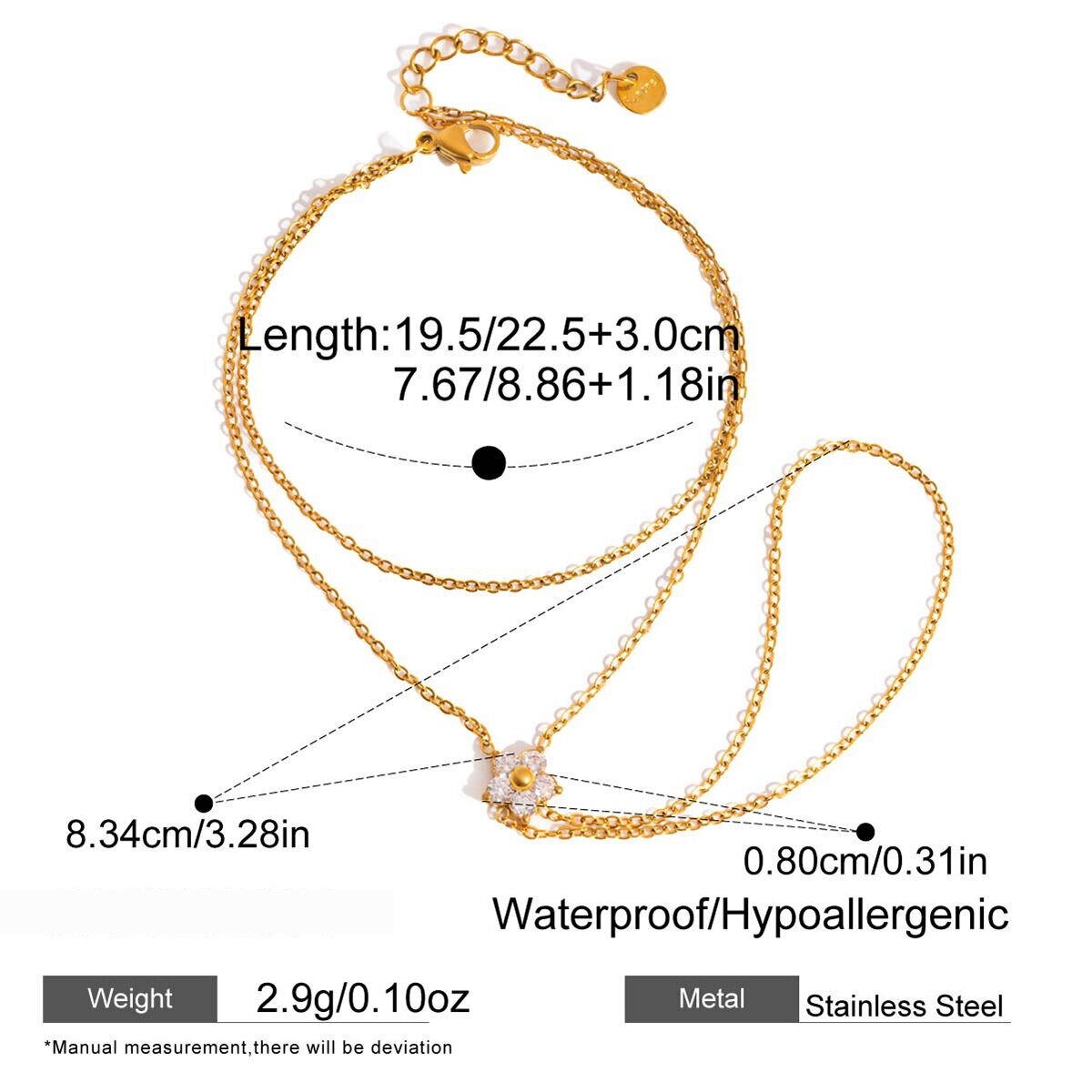 Elegant Flower Chain Stainless Steel Waterproof   Gold Color  Zircon Women's Hand Chain 