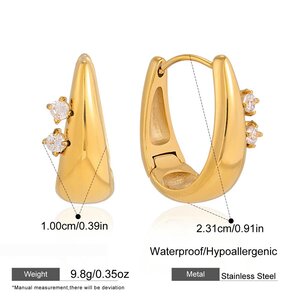 Simple Ellipse Shape Stainless Steel Waterproof Gold Colo Zircon Women's Hoop Earrings h5