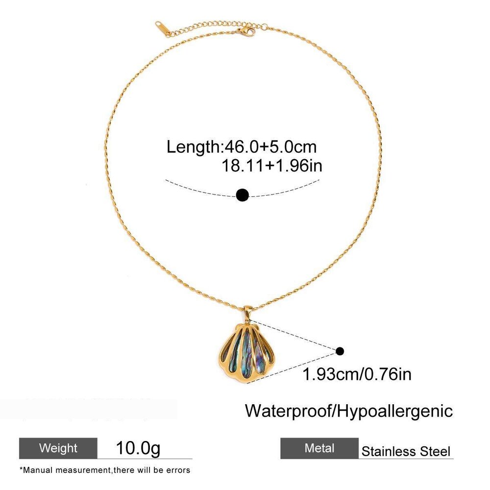 Vacation Oceanic Style Fish Shape Stainless Steel Waterproof Gold Color Shell Women's Pendant Necklaces