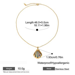 Vacation Oceanic Style Fish Shape Stainless Steel Waterproof Gold Color Shell Women's Pendant Necklaces h5