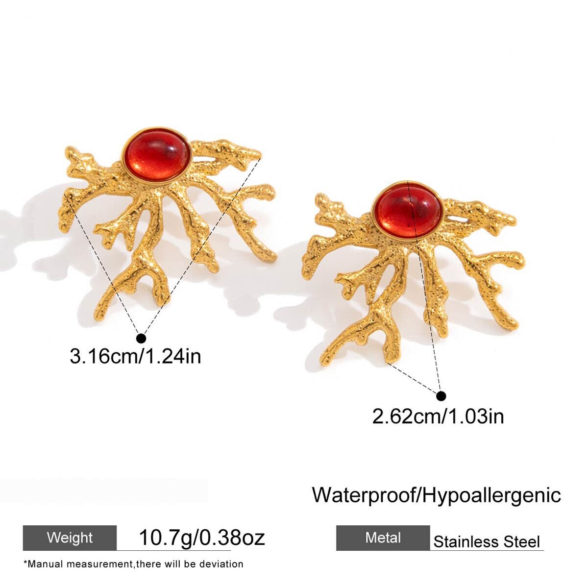 Retro Oceanic Style Coral Stainless Steel Waterproof Gold Color Artificial Gemstone Women's Necklaces Sets h5 