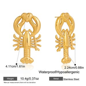 Vacation Oceanic Style Fish Stainless Steel Waterproof Gold Color Women's Stud Earrings h5