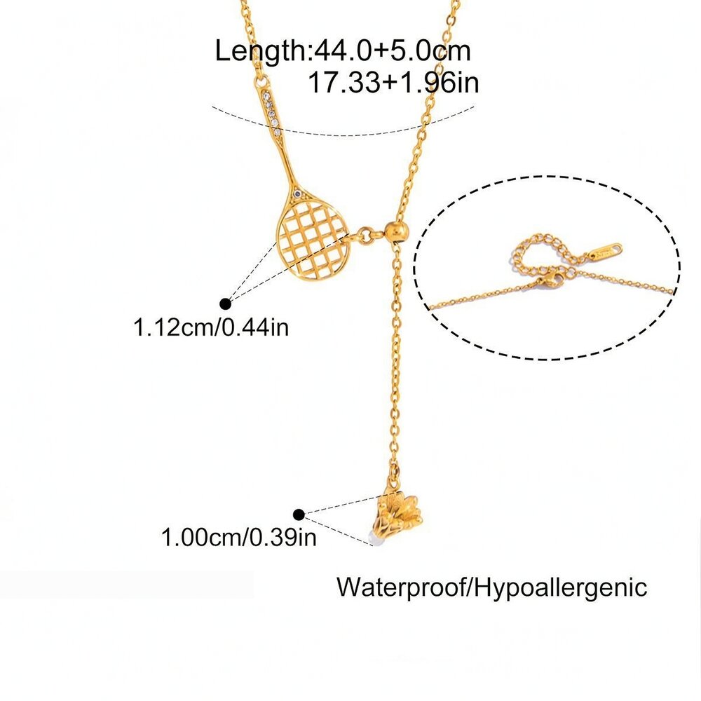 Tennisschlägerförmiges, Wasserdichtes Halsketten-Set Aus Edelstahl In Goldfarbe Mit Zirkonia Für Damen