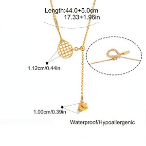 Tennisschlägerförmiges, Wasserdichtes Halsketten-Set Aus Edelstahl In Goldfarbe Mit Zirkonia Für Damen h5